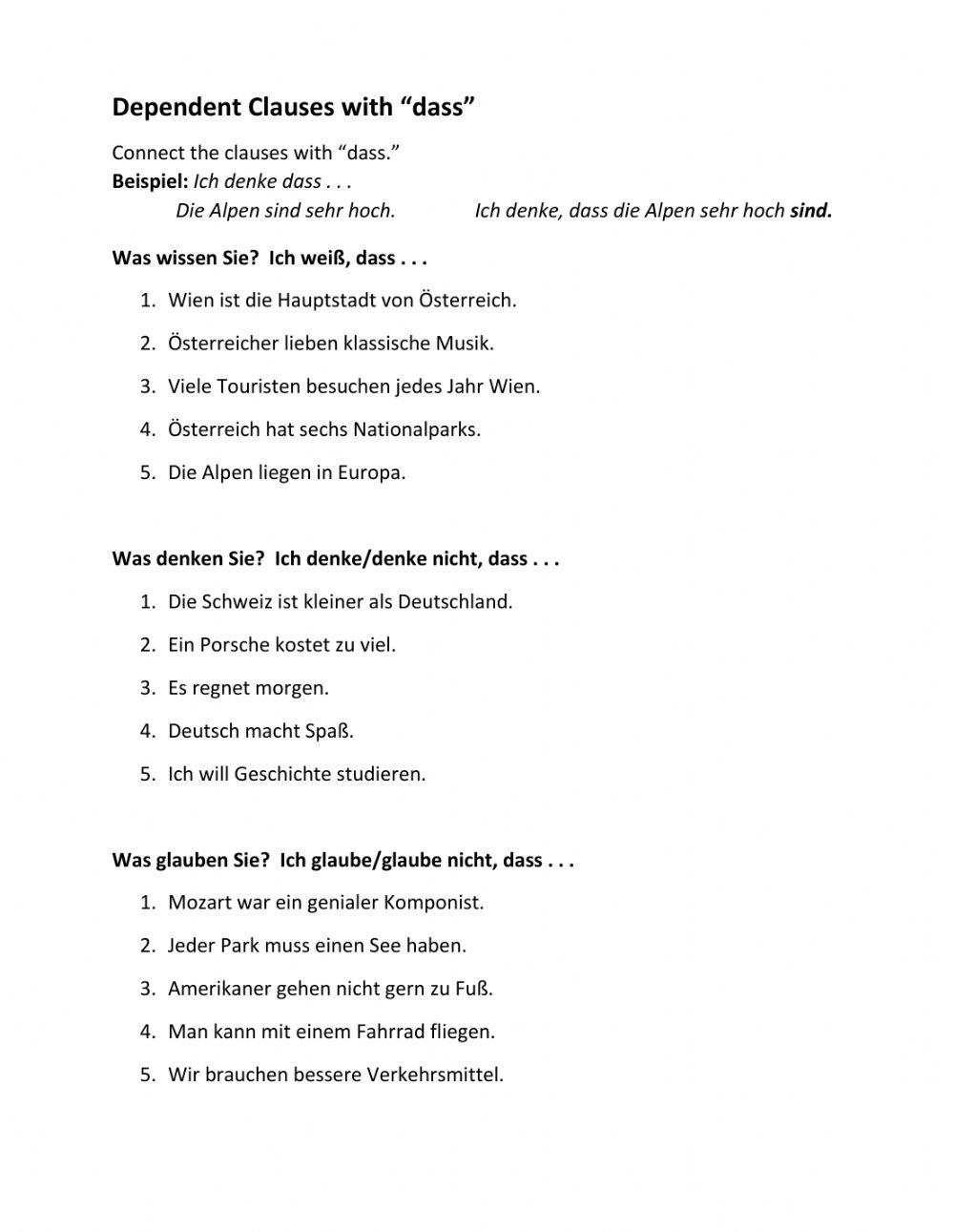 Dass deshalb online exercise for live worksheets