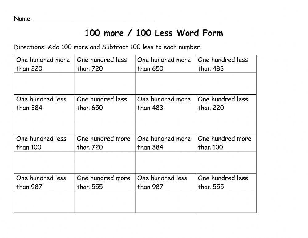 100 more-less word form