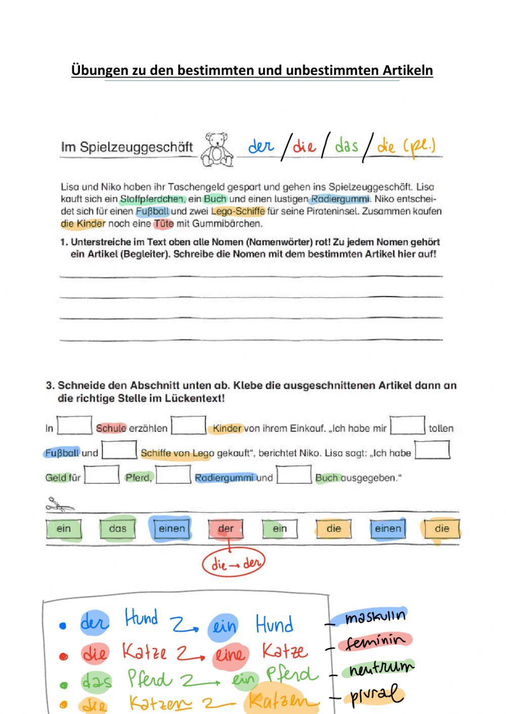 Bestimmte Und Unbestimmte Artikel übungen Pdf A1