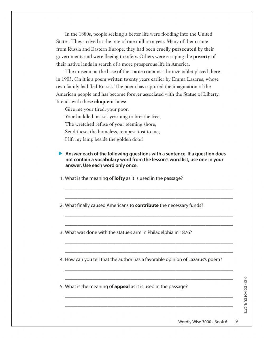 Ww6 reading and questions