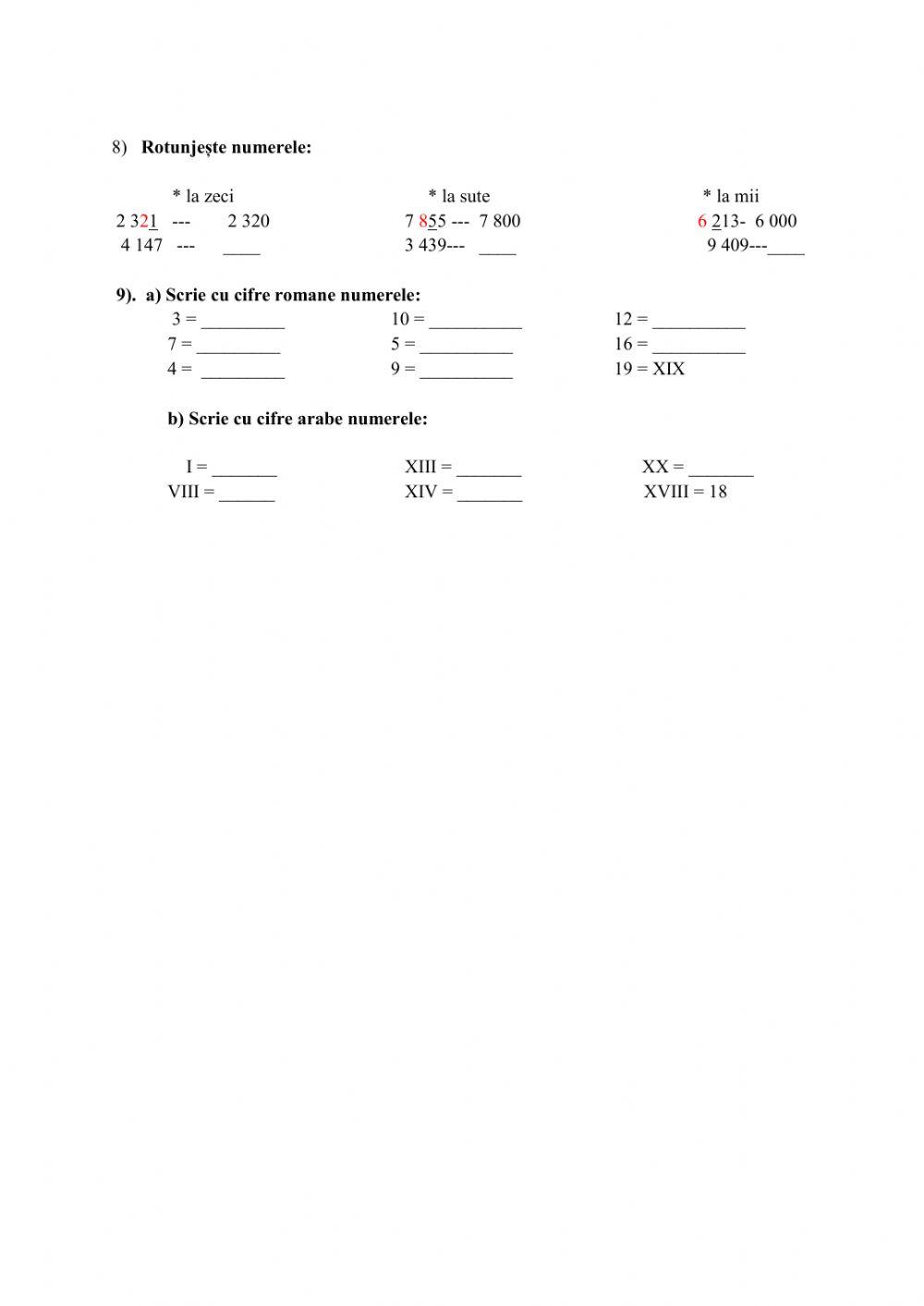 Proba de evaluare,  Numere naturale 0-10000