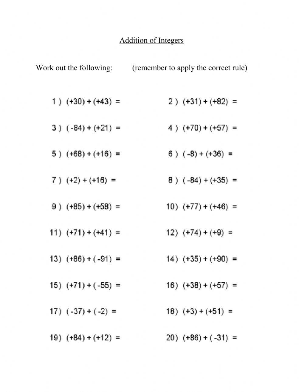 Adding Integers