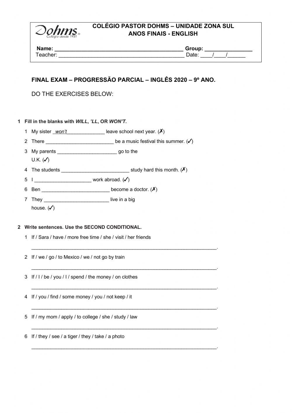 Exam - progressão parcial - 9º ano 2020