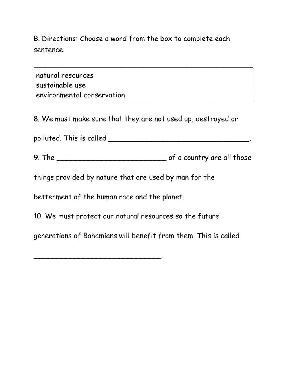 Social Studies Our Natural Resources worksheet Live Worksheets