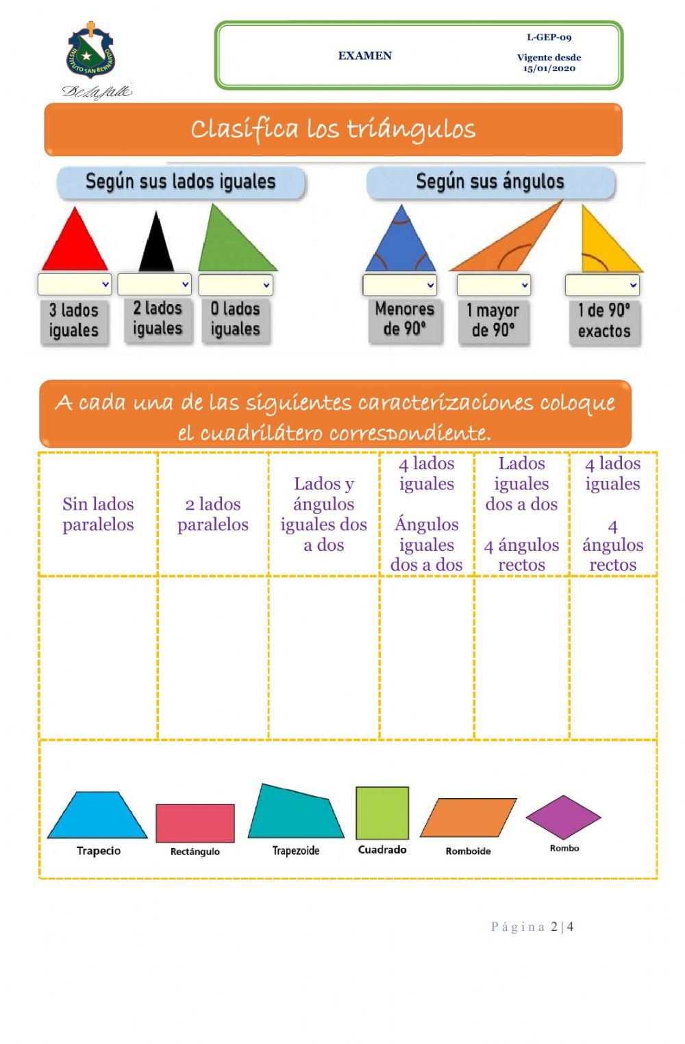 Examen final de geometría tercer periodo