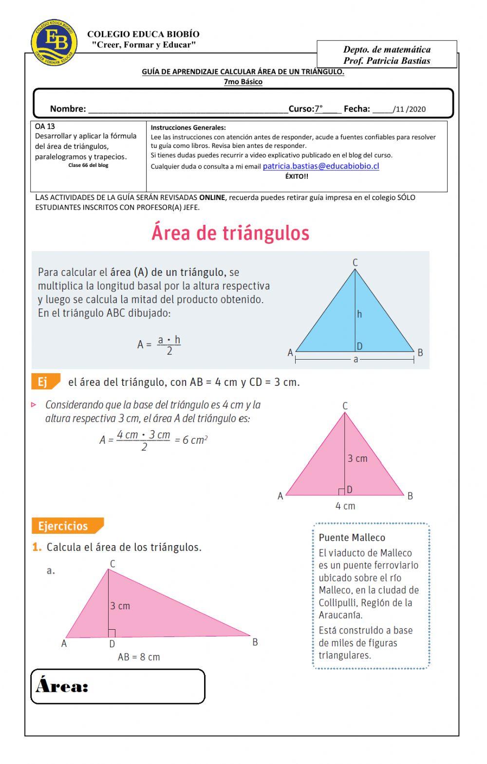 Clase 66 7° calcular área de un triángulo.