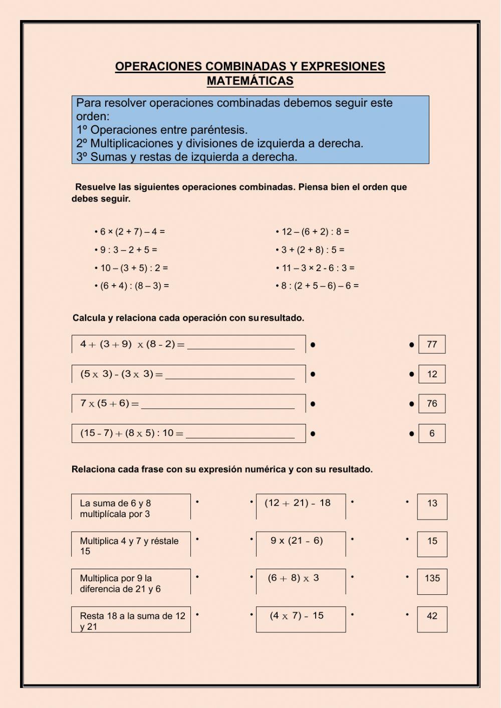 Operaciones combinadas y expresiones matemáticas