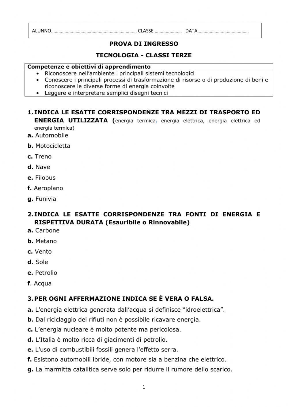 Tecnologia-test ingresso classi terze