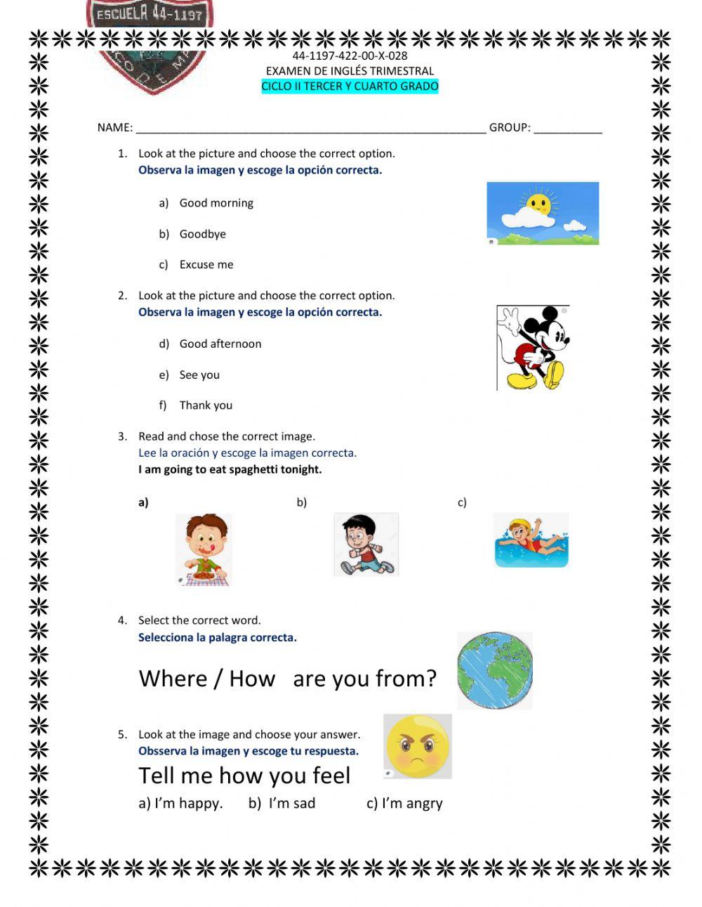Examen ingles ciclo ii tercero y cuarto (2)