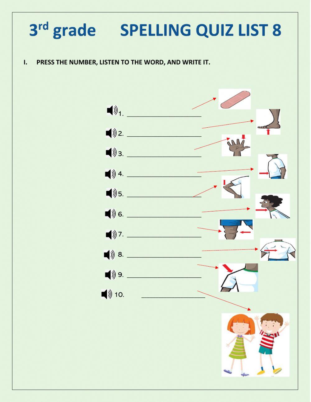 Spelling quiz online activity for 3rd grade live worksheets