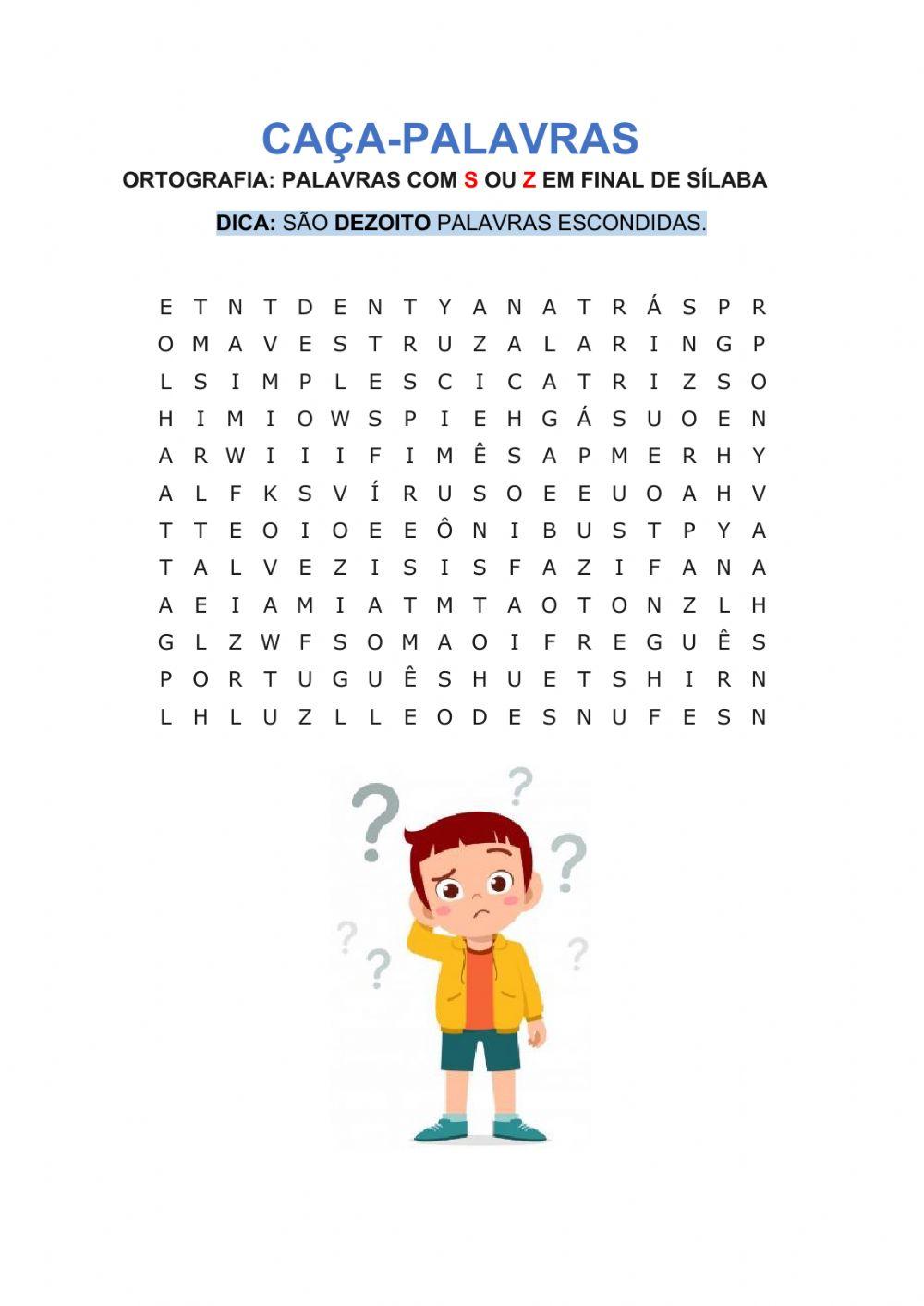 Palavras com s ou z em final de sílaba