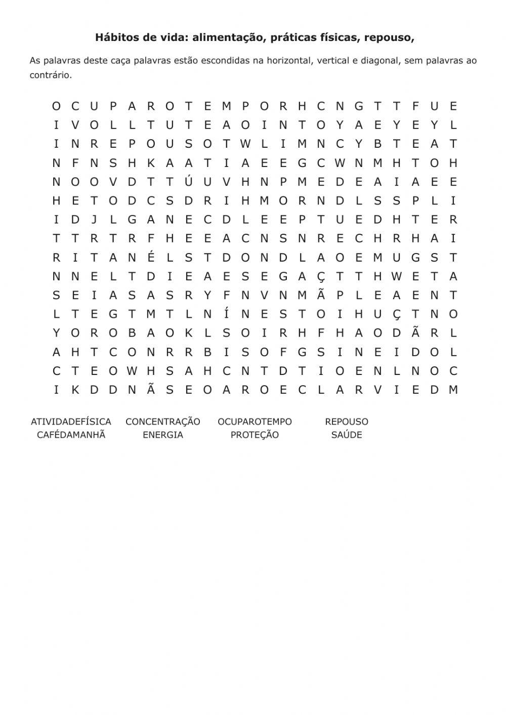 Palavra cruzadas hábitos de vida
