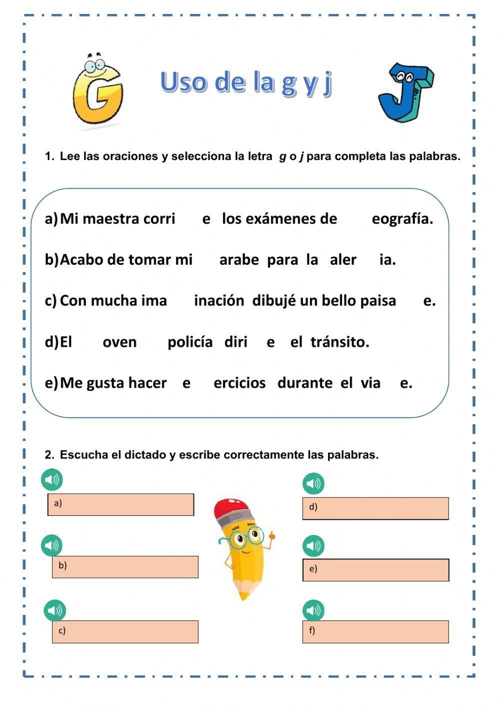 Uso de la G y J worksheet | Live Worksheets