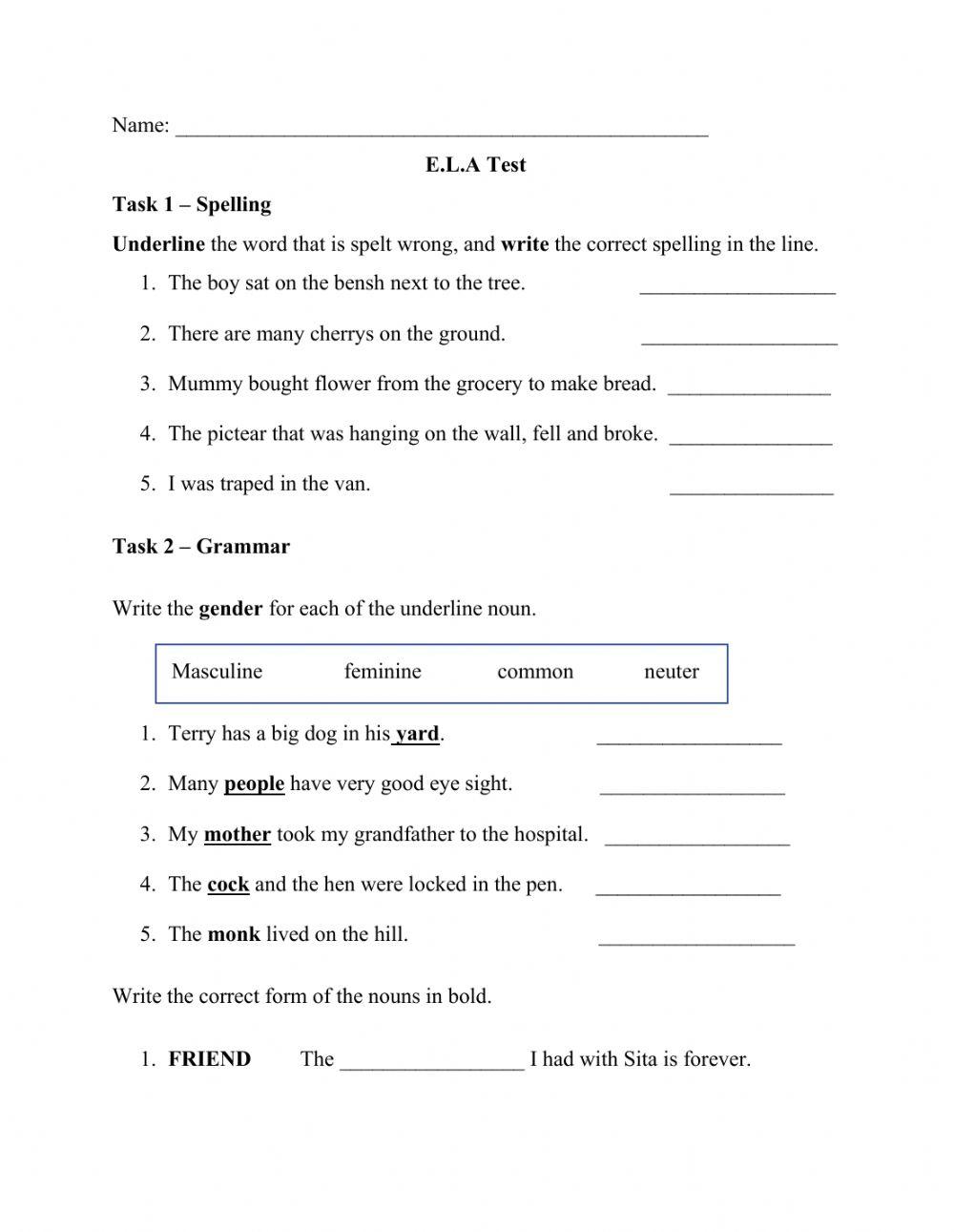 Ela Live Worksheets