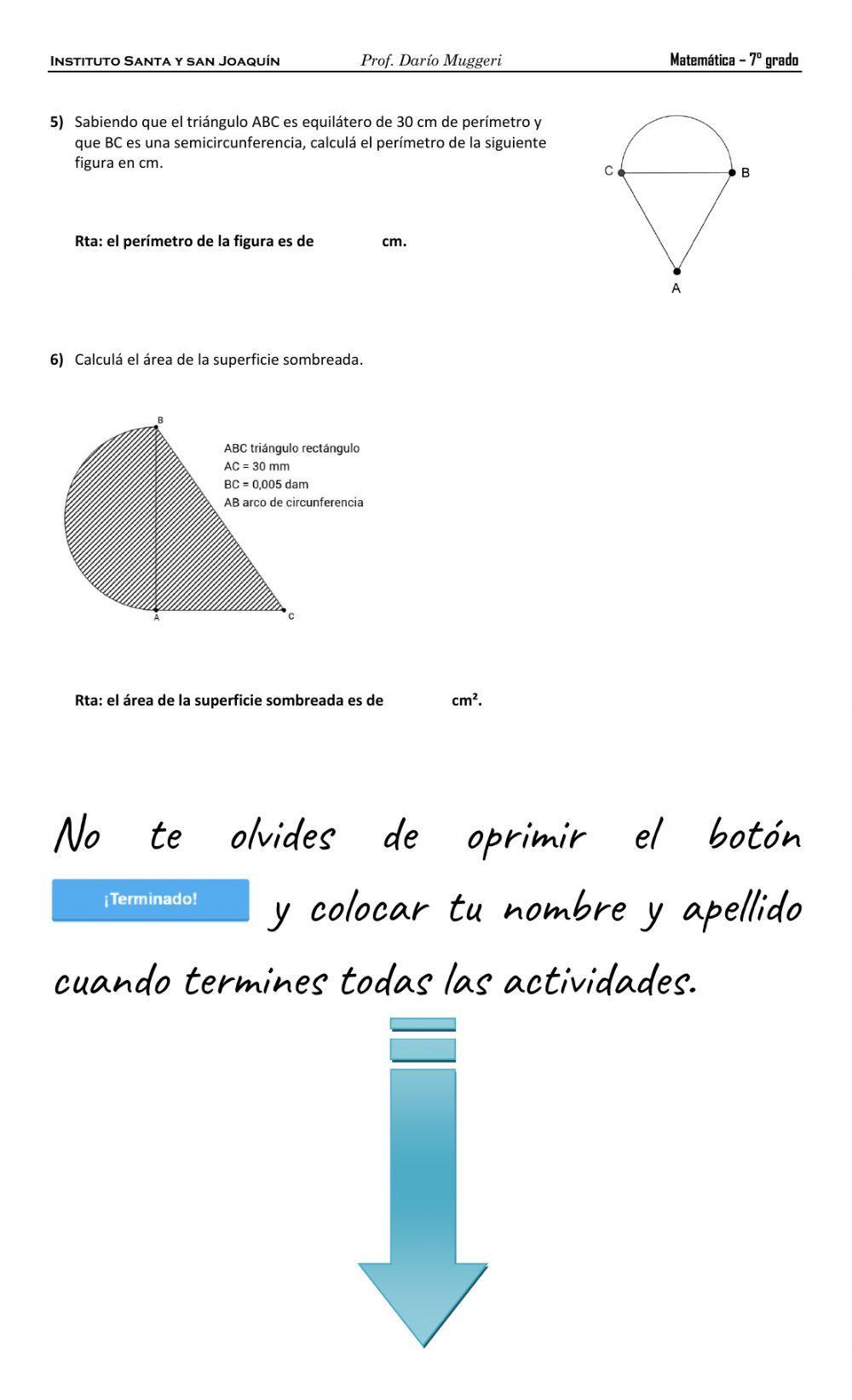 Ejercitación Perímetro y Área de figuras planas