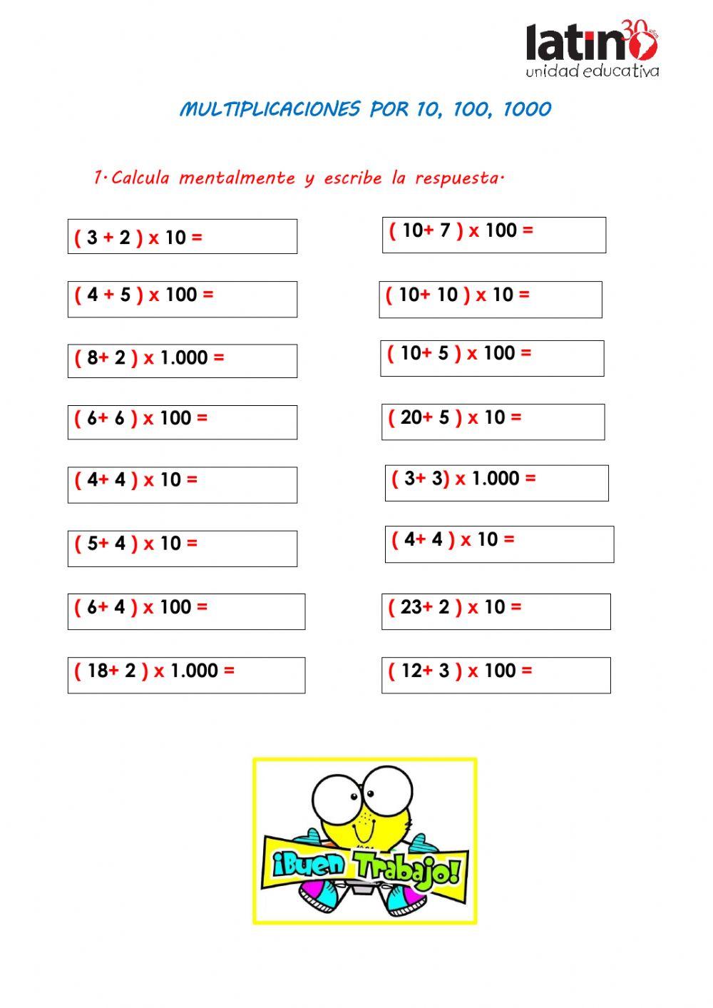 Multiplicaciones 10, 100, 1.000