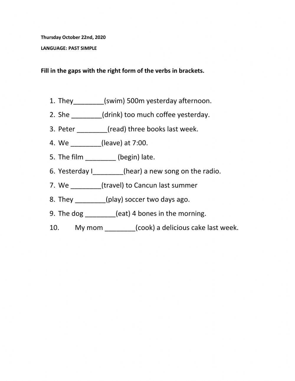 Past tense of easy verbs