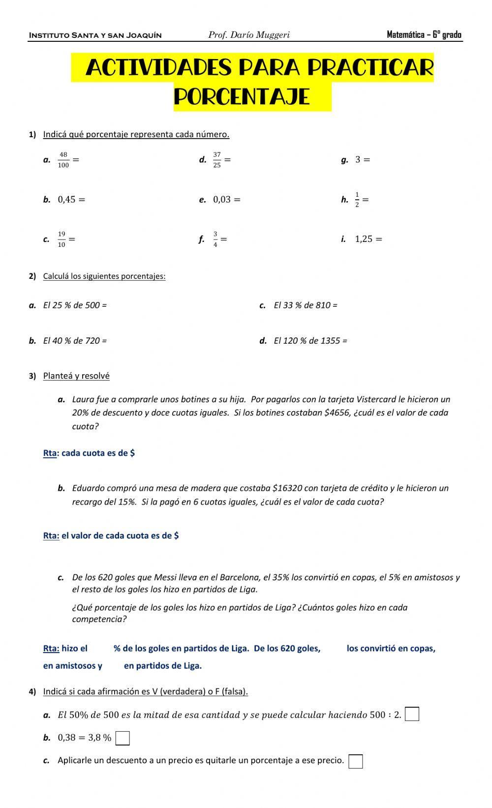 Ejercitación Porcentaje