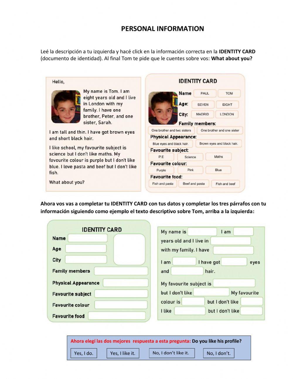 PERSONAL INFORMATION (1st Person Singular)