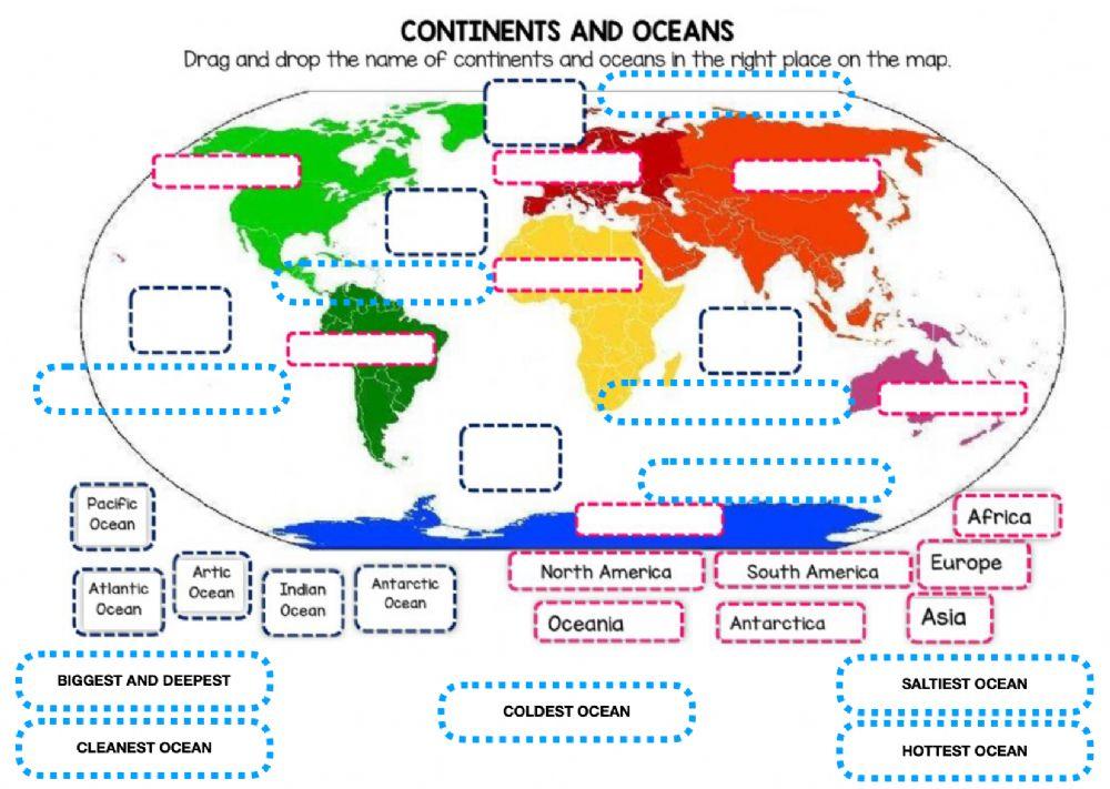 Continents, oceans and characteristics of the oceans