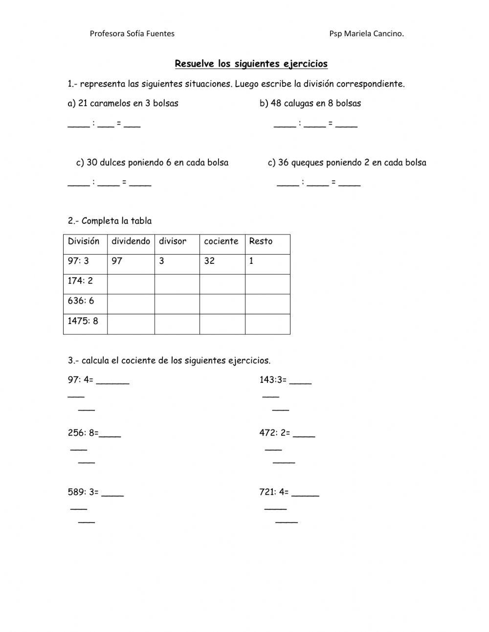 Divisiones esactas e inexactas