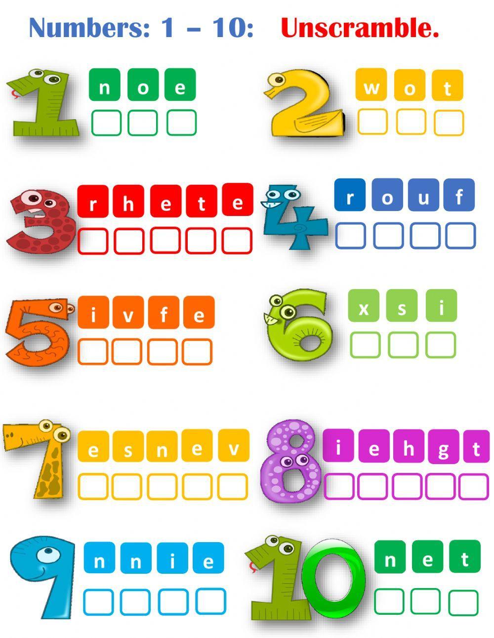 Numbers 1-10 unscramble