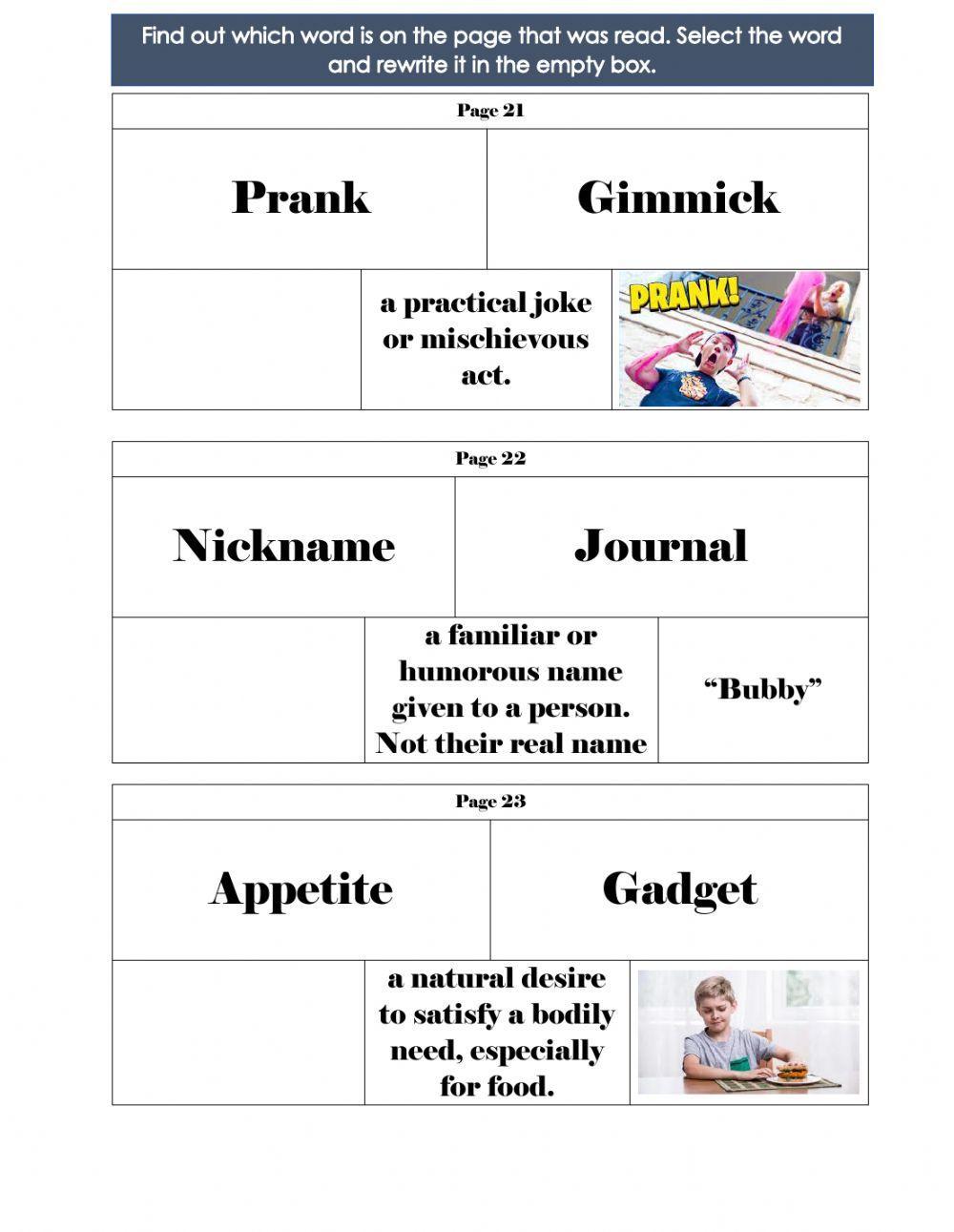 Diary of a Wimpy Kid- Vocab lIst (Page 21-30)