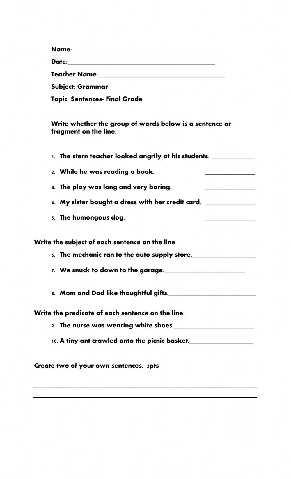 Sentence and Sentence Fragments