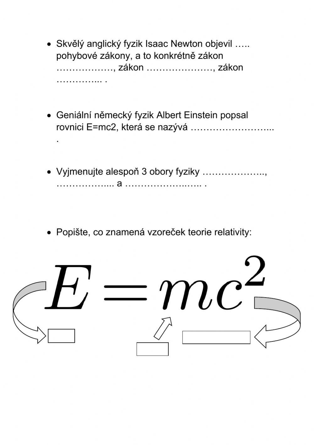Pracovní list - Fyzika a její základy