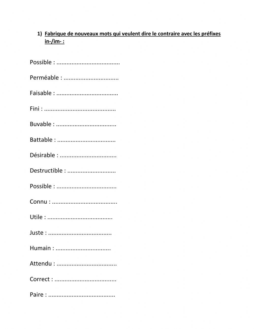 Les prefixes (contraire)