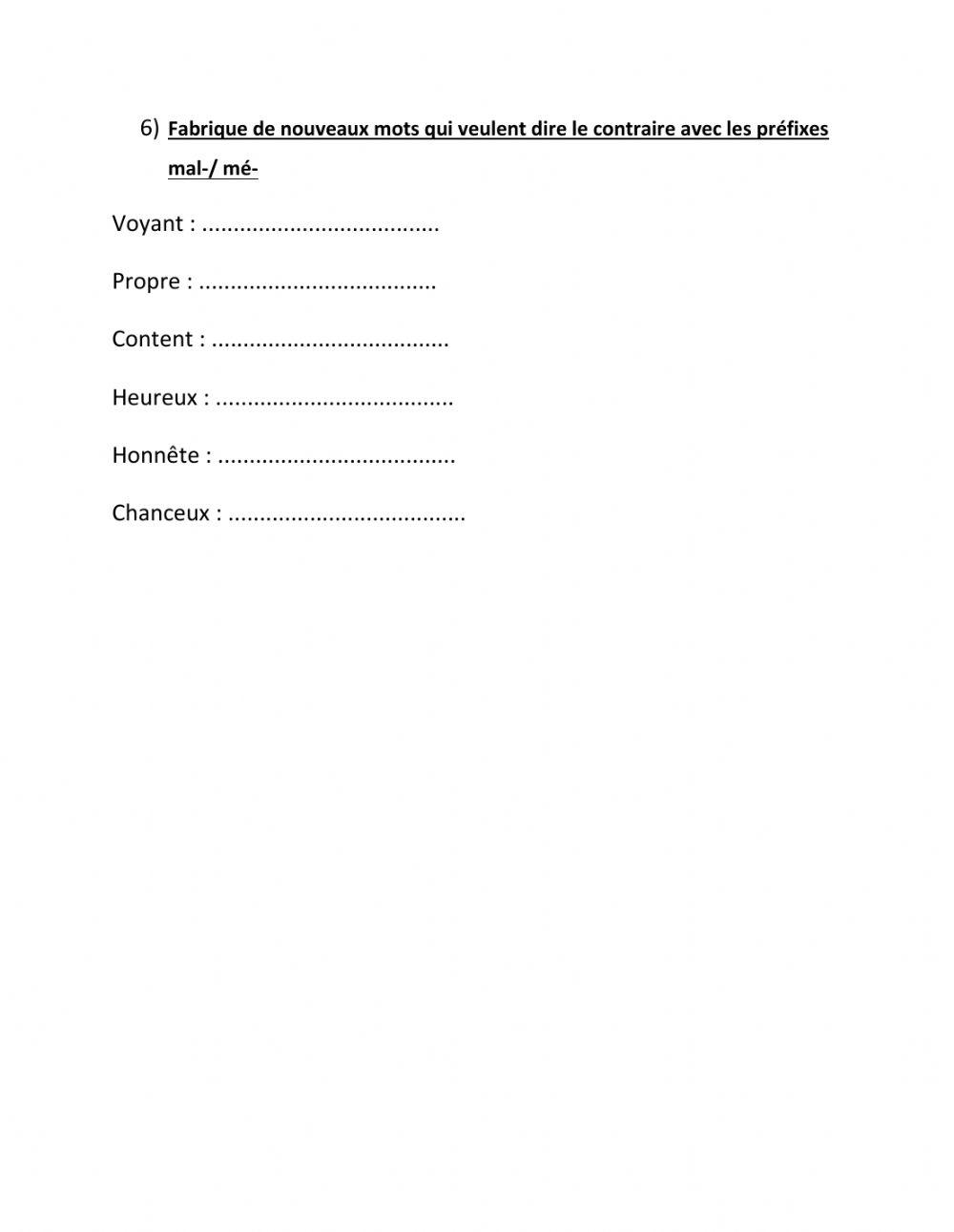 Les prefixes (contraire)