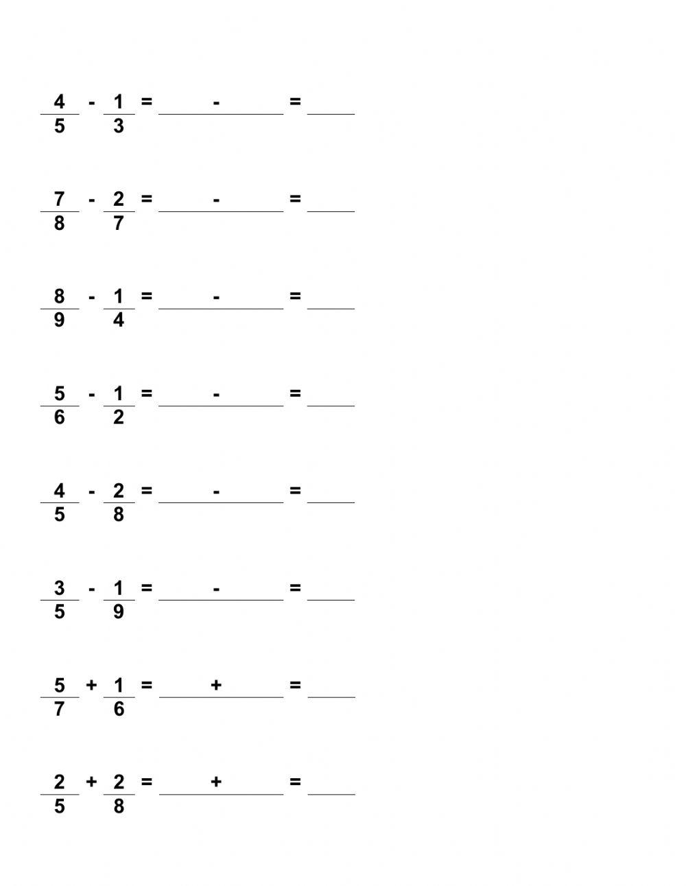 Ejercicios de fracciones