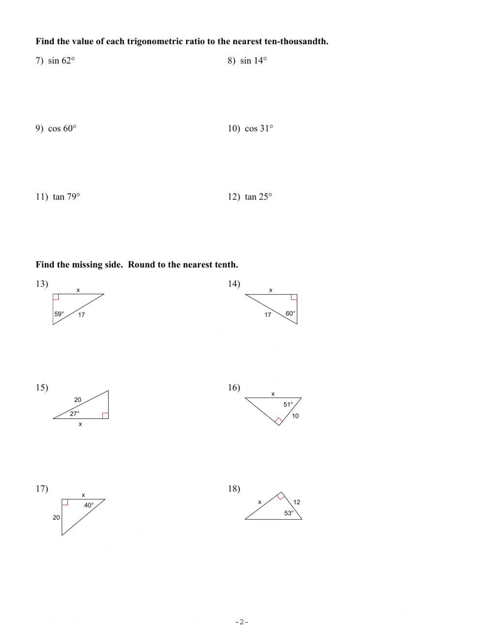 Trig worksheet worksheet | Live Worksheets
