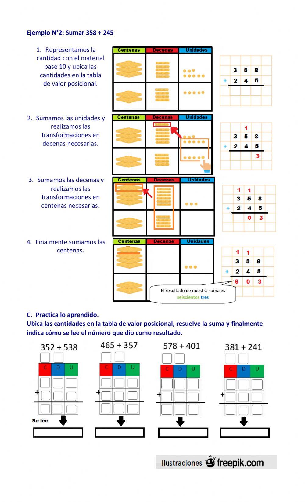 Suma de números de tres cifras agrupando