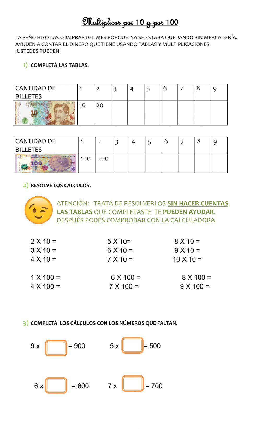Multiplicar por 10 y por 100