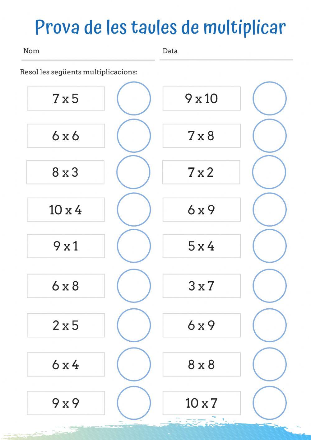 Taules de multiplica 1-10