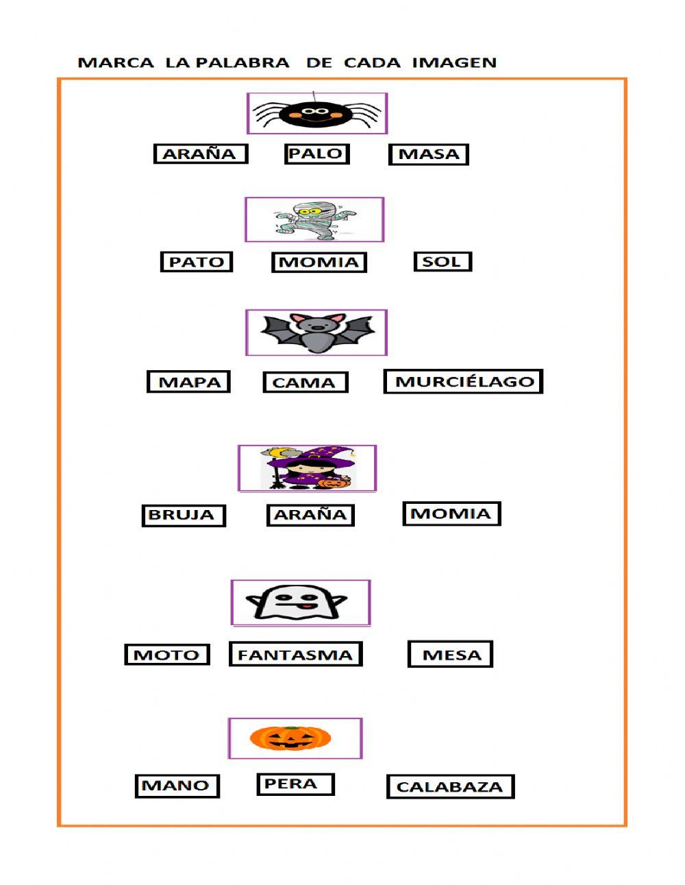 Identificacion de palabras de halloween