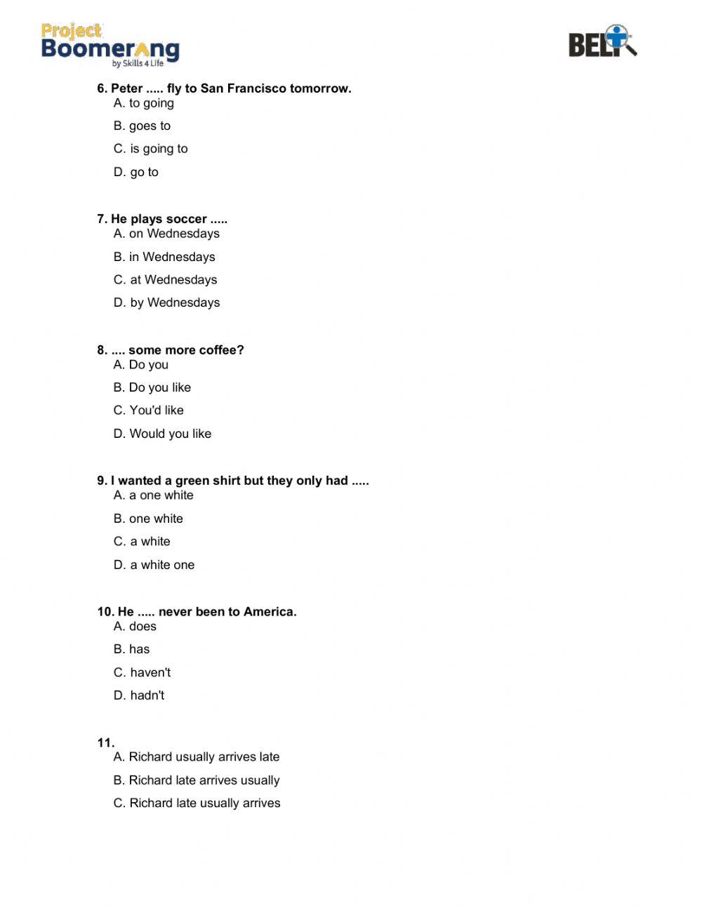 BELT Grammar Practice