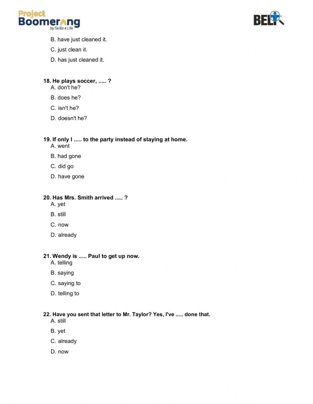 BELT Grammar Practice