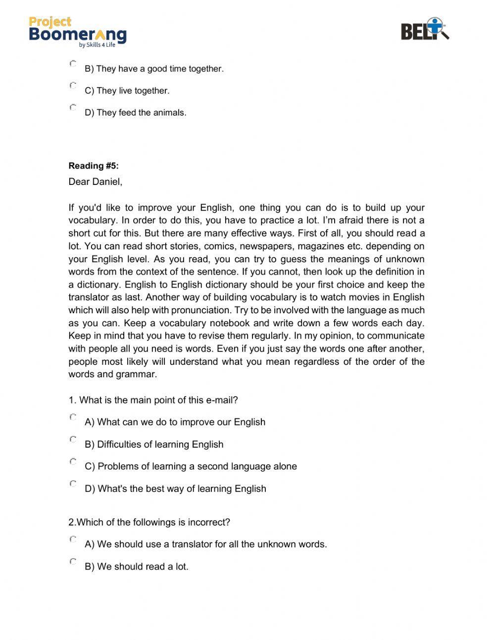 BELT Reading Comprehension Practice Part I