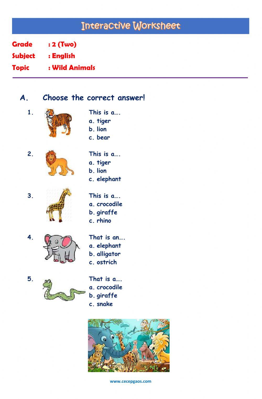 English Interactive Worksheet about Animals