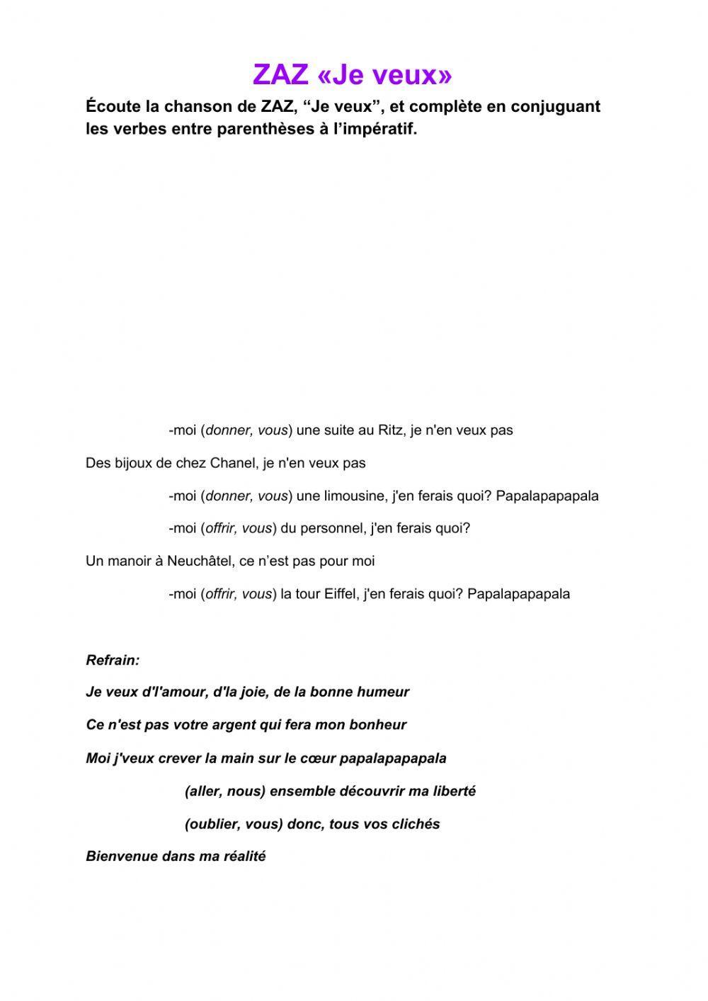 L'impératif - Chanson JE VEUX (Zaz)