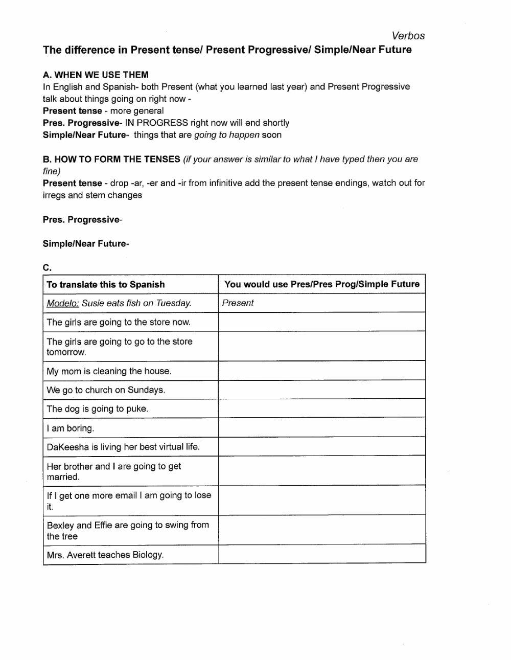 Pres progessive tense in spanish