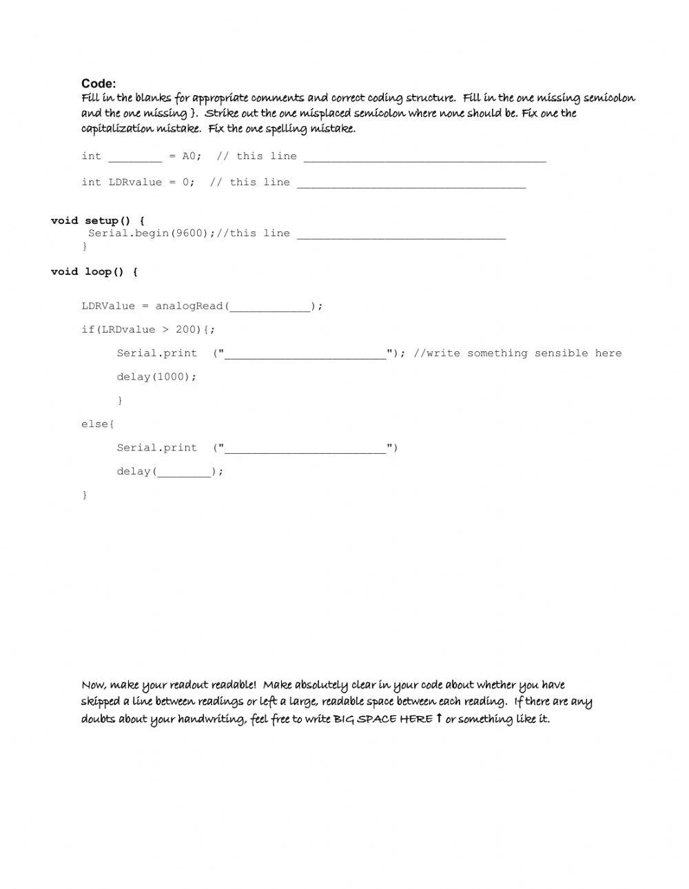 Arduino coding quiz serial print if and else with ldr