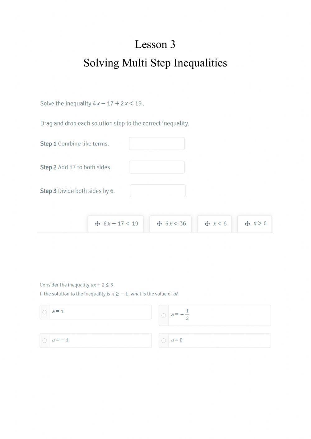Solve Multi Step inequalities online exercise for Live Worksheets
