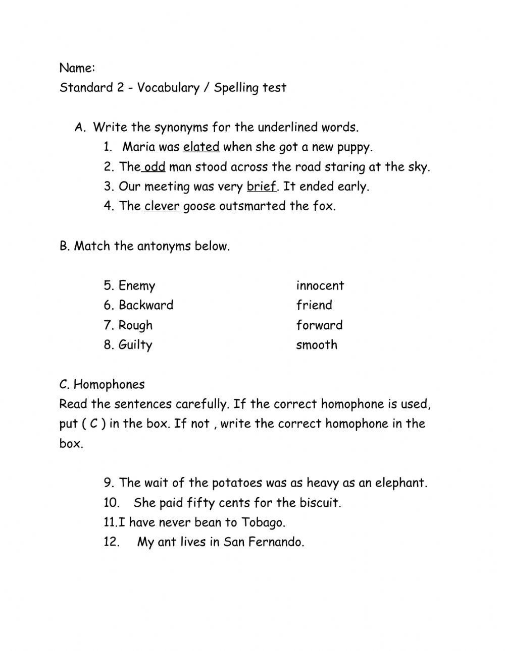 Vocabulary test