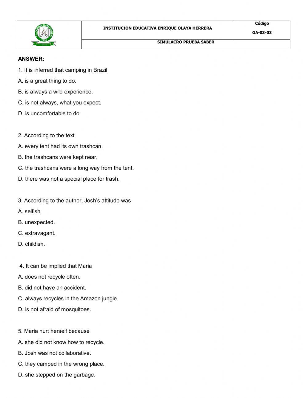 ICFES TEST-INFERENTIAL READING COMPREHENSION