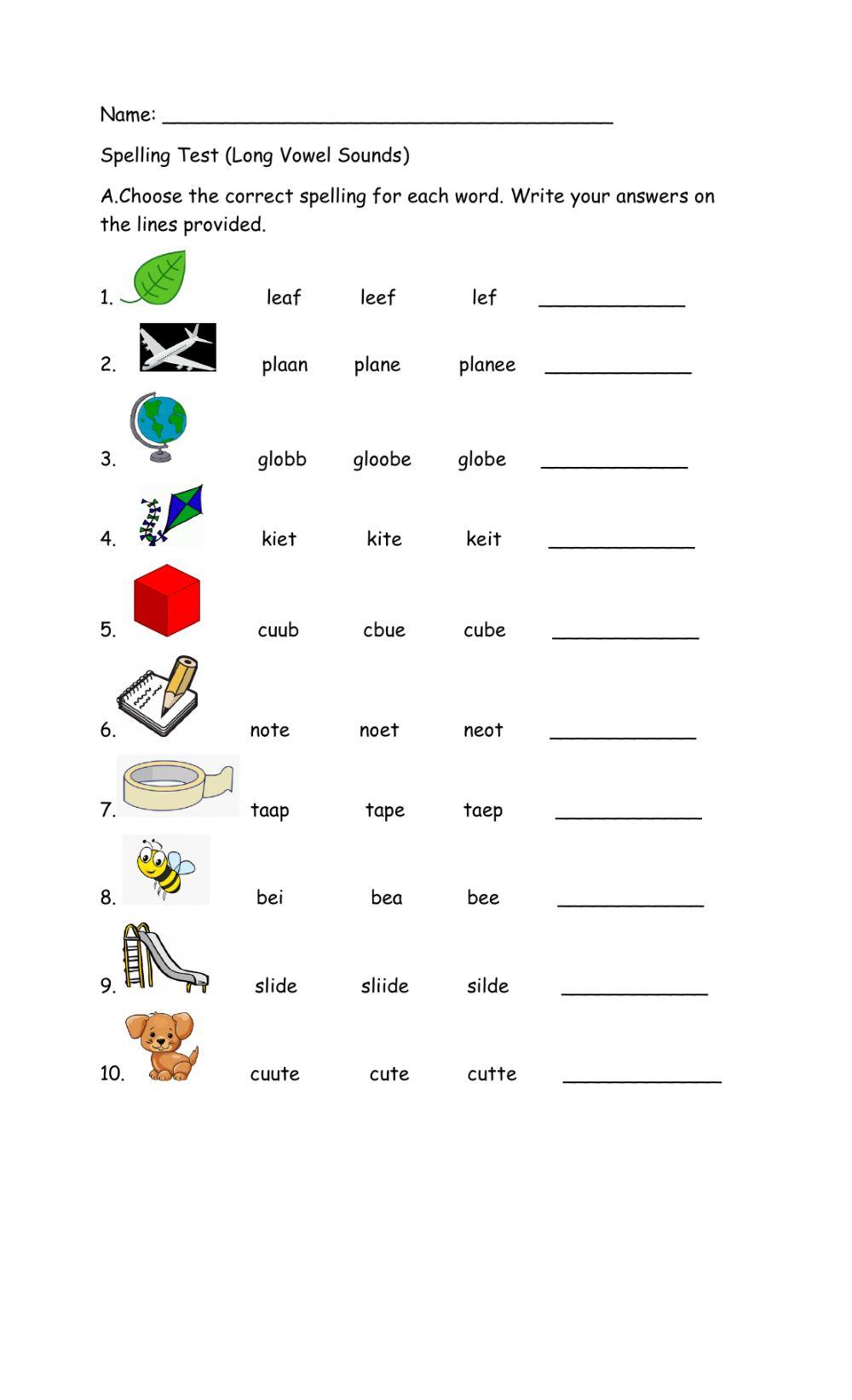 Spelling Test (Long Vowel Sounds)