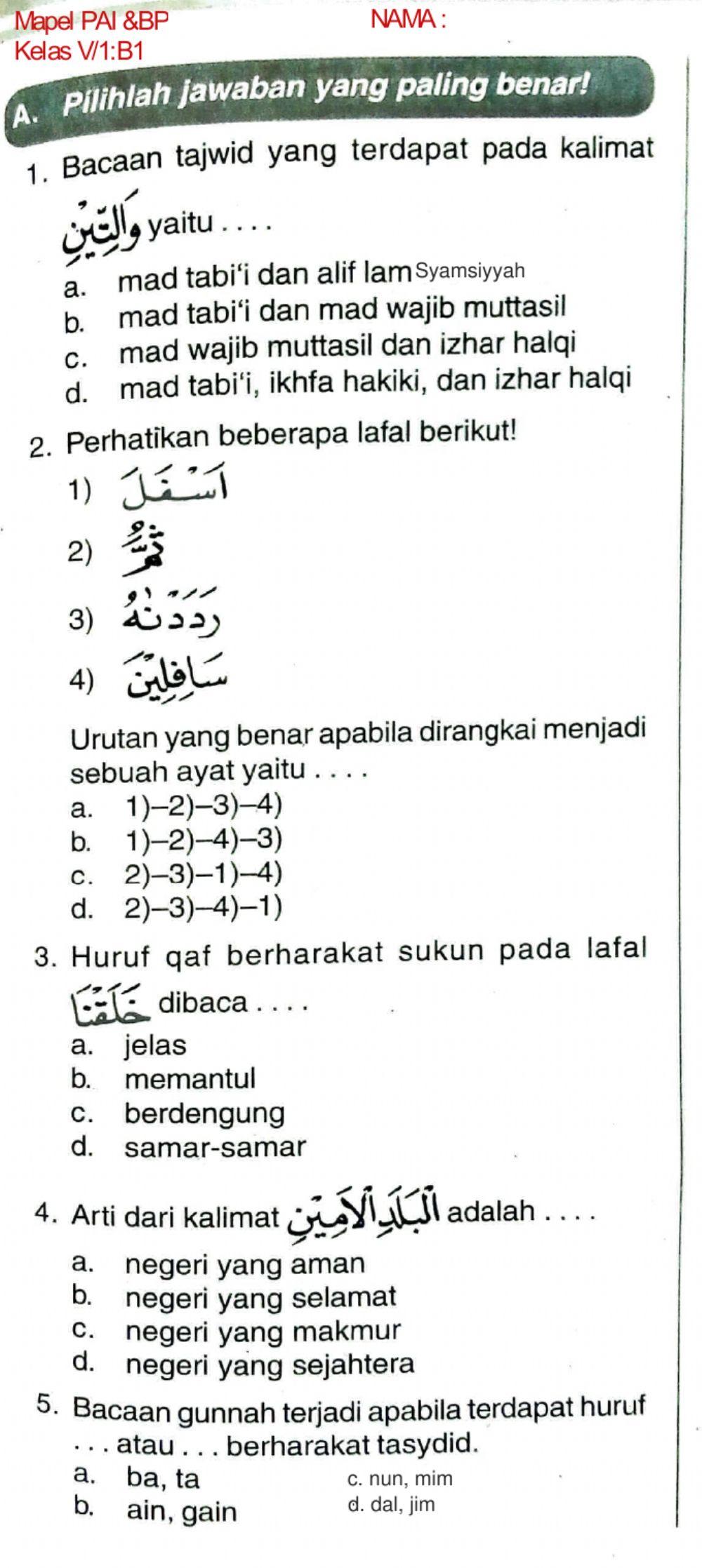 Penilaian PAI kelas 5