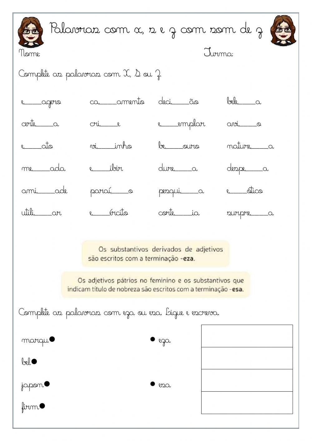 Letras S e X com som de Z